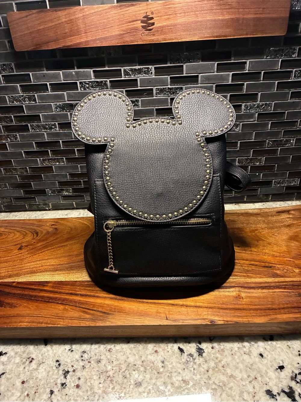 Danielle Nicole Black Leather Mickey Ear Backpack - Picture 2 of 11